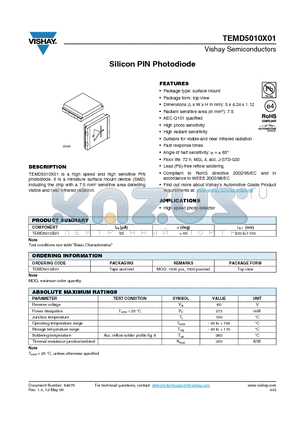 TEMD5010X01_09 datasheet - Silicon PIN Photodiode