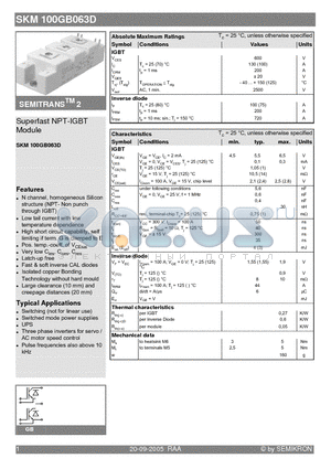 SKM100GB063D datasheet - Superfast NPT-IGBT Module