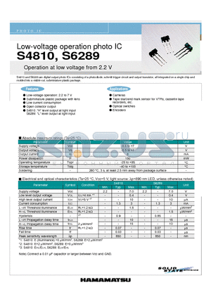 S4810 datasheet - Low-voltage operation photo IC Operation at low voltage from 2.2 V