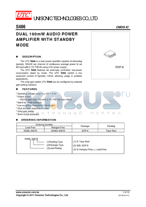 S486 datasheet - DUAL 100mW AUDIO POWER AMPLIFIER WITH STANDBY MODE