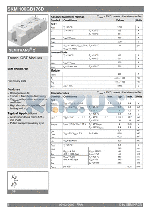 SKM100GB176D datasheet - Trench IGBT Modules