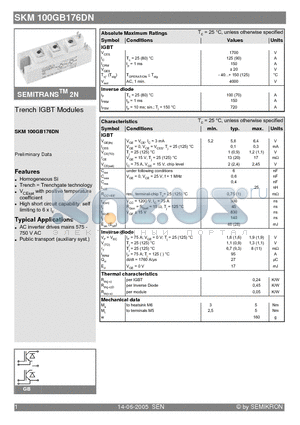 SKM100GB176DN datasheet - Trench IGBT Modules