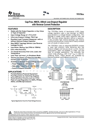 TPS73601DCQRG4 datasheet - Cap-Free, NMOS, 400mA Low-Dropout Regulator with Reverse Current Protection