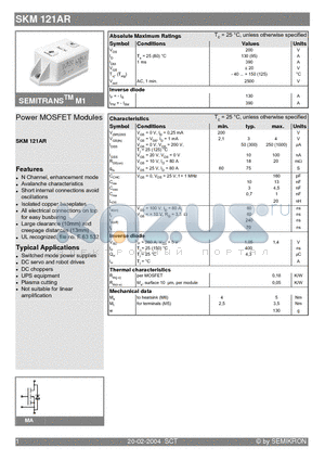 SKM121AR datasheet - Power MOSFET Modules