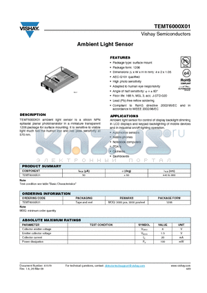 TEMT6000X01 datasheet - Ambient Light Sensor