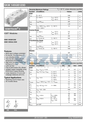 SKM145GAL123D datasheet - IGBT Modules