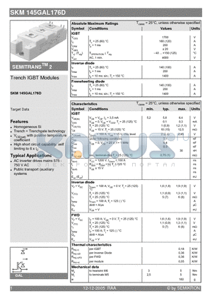 SKM145GAL176D datasheet - Trench IGBT Modules