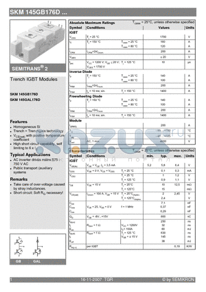 SKM145GAL176D datasheet - Trench IGBT Modules