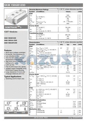 SKM150GAR123D datasheet - IGBT Modules