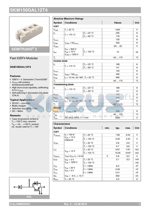 SKM150GAL12T4 datasheet - Fast IGBT4 Modules