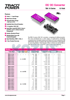 TEN10-1210 datasheet - DC/DC Converter