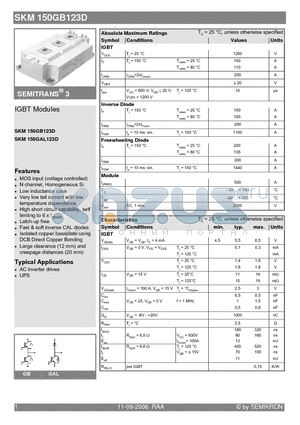 SKM150GB123D datasheet - IGBT Modules