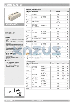 SKM150GAL12V datasheet - SEMITRANS