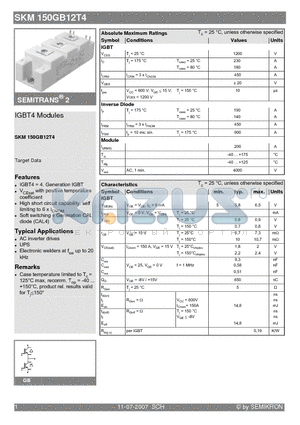 SKM150GB12T4 datasheet - IGBT4 Modules