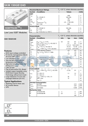 SKM150GB124D datasheet - Low Loss IGBT Modules