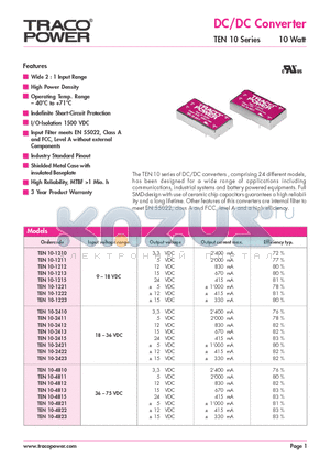 TEN10-1222 datasheet - DC/DC Converter