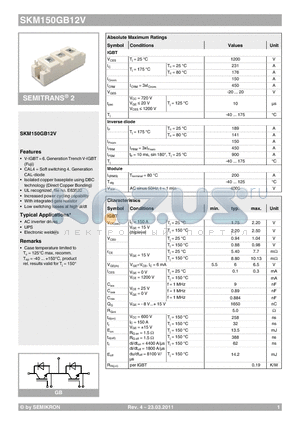 SKM150GB12V datasheet - SEMITRANS