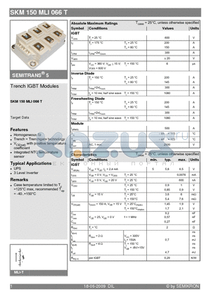 SKM150MLI066T datasheet - Trench IGBT Modules