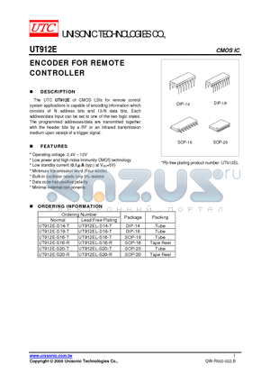 UT912E-D14-T datasheet - ENCODER FOR REMOTE CONTROLLER