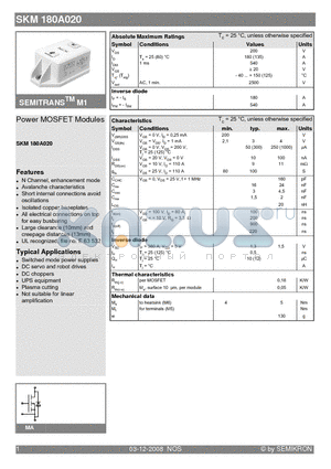 SKM180A020_08 datasheet - Power MOSFET Modules