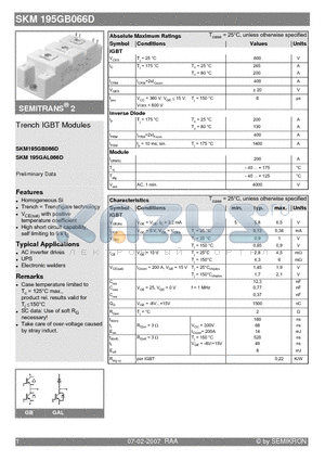 SKM195GB066D datasheet - Trench IGBT Modules