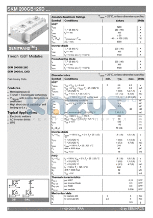 SKM200GAL126D datasheet - Trench IGBT Modules