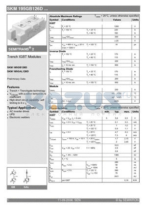 SKM195GB126D datasheet - Trench IGBT Modules