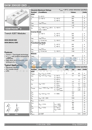 SKM200GAL126D datasheet - Trench IGBT Modules