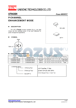 UT9435H datasheet - P-CHANNEL ENHANCEMENT MODE