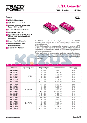 TEN15-1213 datasheet - DC/DC Converter