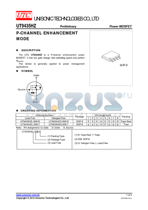 UT9435HZL-S08-R datasheet - P-CHANNEL ENHANCEMENT MODE