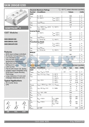 SKM200GAR123D datasheet - IGBT Modules