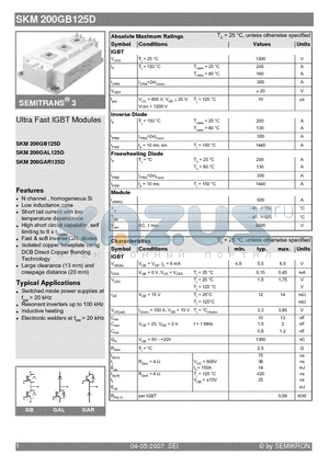 SKM200GAR125D datasheet - Ultra Fast IGBT Modules