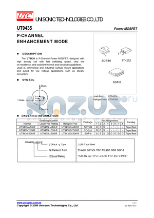 UT9435L-TN3-R datasheet - P-CHANNEL ENHANCEMENT MODE