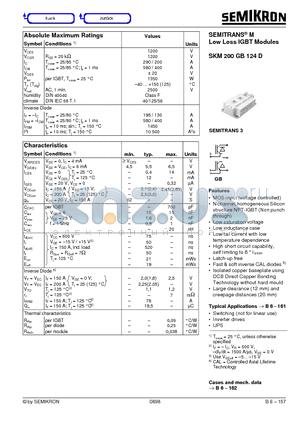 SKM200GB124 datasheet - Low Loss IGBT Modules