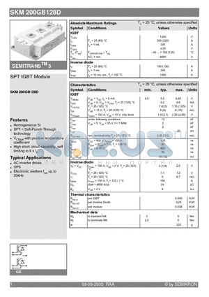 SKM200GB128D datasheet - SPT IGBT Module