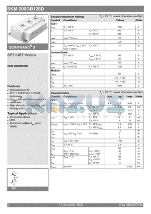 SKM200GB128D datasheet - SPT IGBT Module