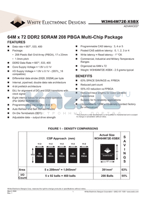 W3H64M72E-400SBI datasheet - 64M x 72 DDR2 SDRAM 208 PBGA Multi-Chip Package