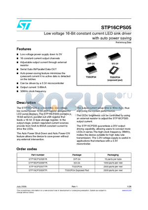 STP16CPS05 datasheet - Low voltage 16-Bit constant current LED sink driver with auto power saving