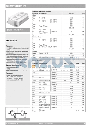 SKM200GB12V_1106 datasheet - SEMITRANS^ 3