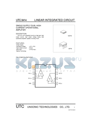 UTC3414 datasheet - SINGLE-SUPPLY DUAL HIGH CURRENT OPERATIONAL AMPLIFIER