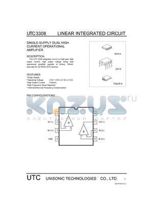 UTC3308 datasheet - SINGLE-SUPPLY DUAL HIGH CURRENT OPERATIONAL AMPLIFIER