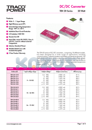 TEN20-1210 datasheet - DC/DC Converter