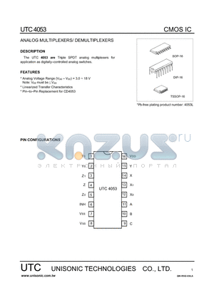 UTC4053 datasheet - ANALOG MULTIPLEXERS/ DEMULTIPLEXERS