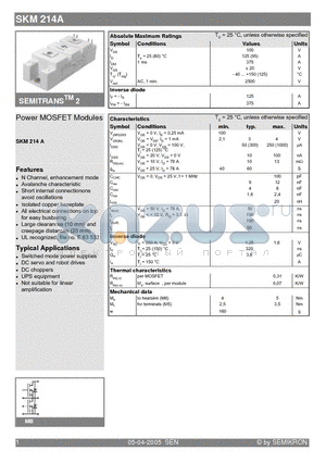 SKM214A datasheet - Power MOSFET Modules