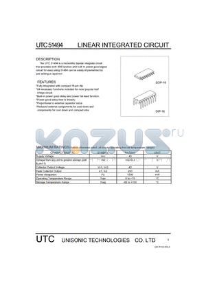 UTC51494 datasheet - LINEAR INTEGRATED CIRCUIT