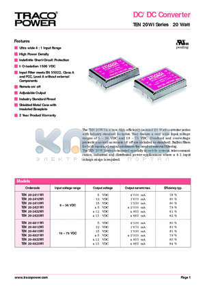 TEN20-2421WI datasheet - DC/DC Converter