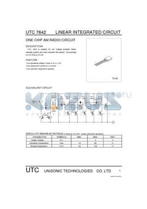 UTC7642 datasheet - ONE CHIP AM RADIO CIRCUIT