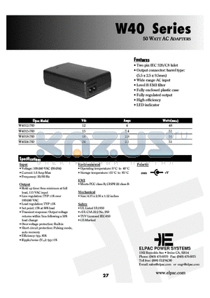 W4012-760 datasheet - 50 Watt AC Adapter