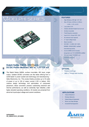 S48SA1R810PRFB datasheet - Delphi Series S48SA, 33W Family DC/DC Power Modules: 48V in, 1.2V/12A out